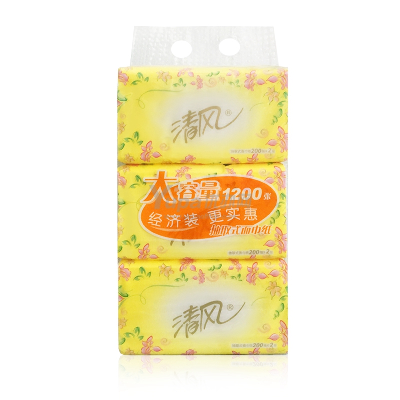 清风 小花韵简装软抽面巾纸 B338RCM 200抽/包